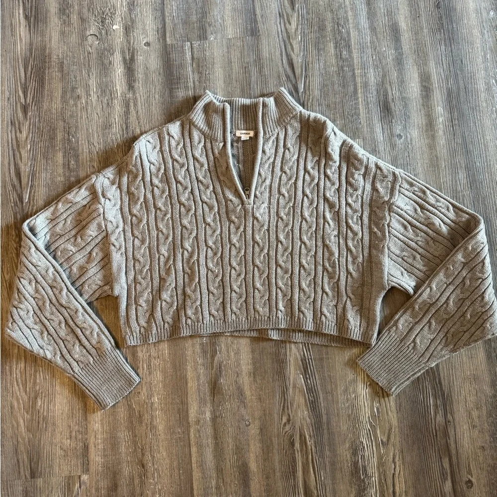 Garage Clothing Gray Sierra Half Zip Cable Knit Sweater XS - Picture 2 of 3